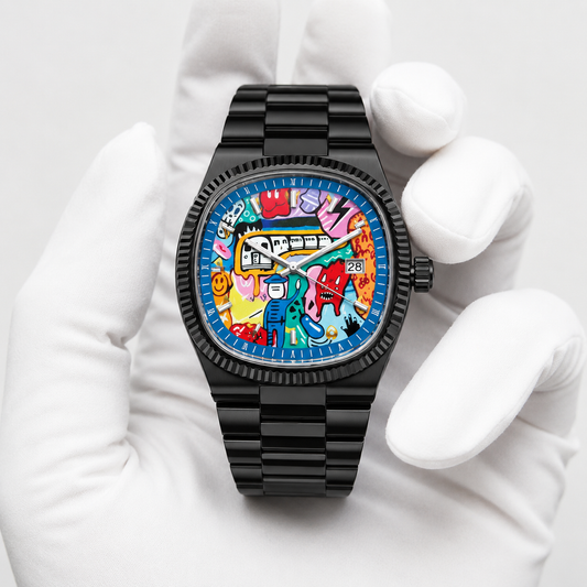 Black Square Modern Art Dial Painted Watch