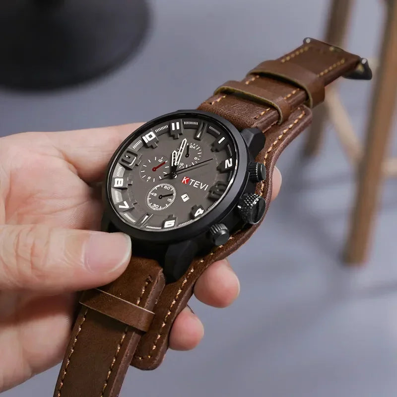 Retro Chronograph Watch – Large Dial Leather Strap