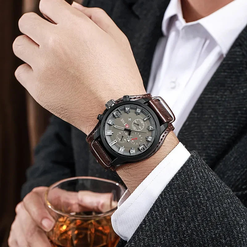 Retro Chronograph Watch – Large Dial Leather Strap