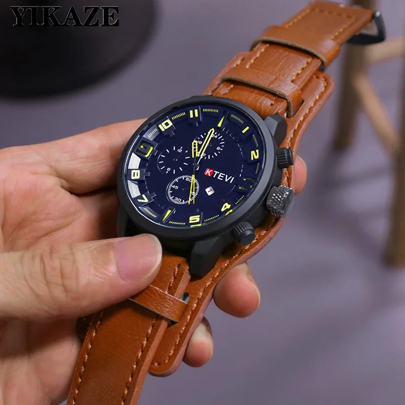 Retro Chronograph Watch – Large Dial Leather Strap