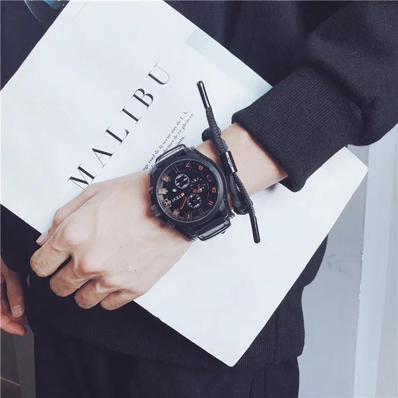 Retro Chronograph Watch – Large Dial Leather Strap