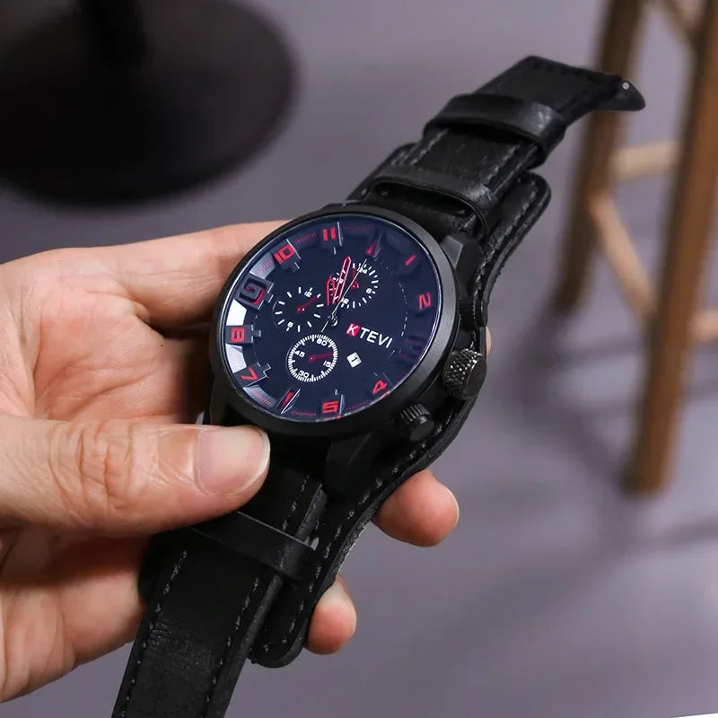 Retro Chronograph Watch – Large Dial Leather Strap