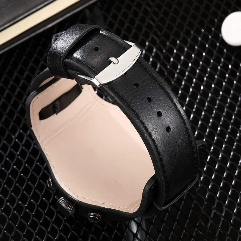 Retro Chronograph Watch – Large Dial Leather Strap
