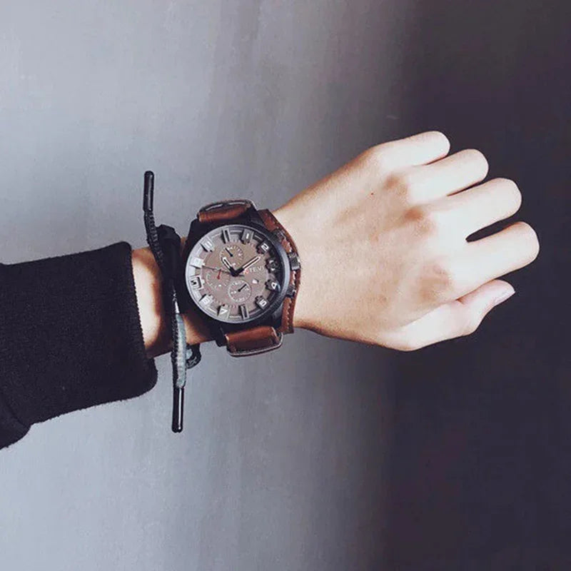 Retro Chronograph Watch – Large Dial Leather Strap