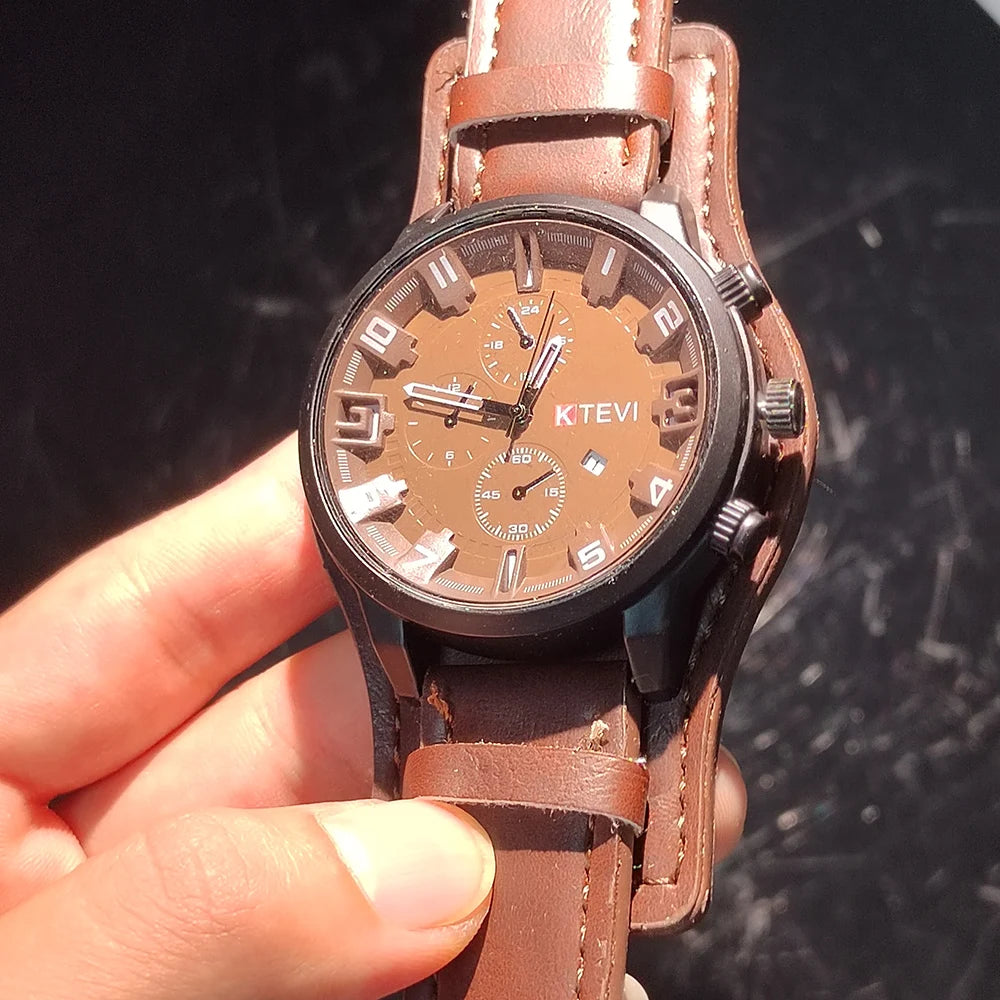 Retro Chronograph Watch – Large Dial Leather Strap