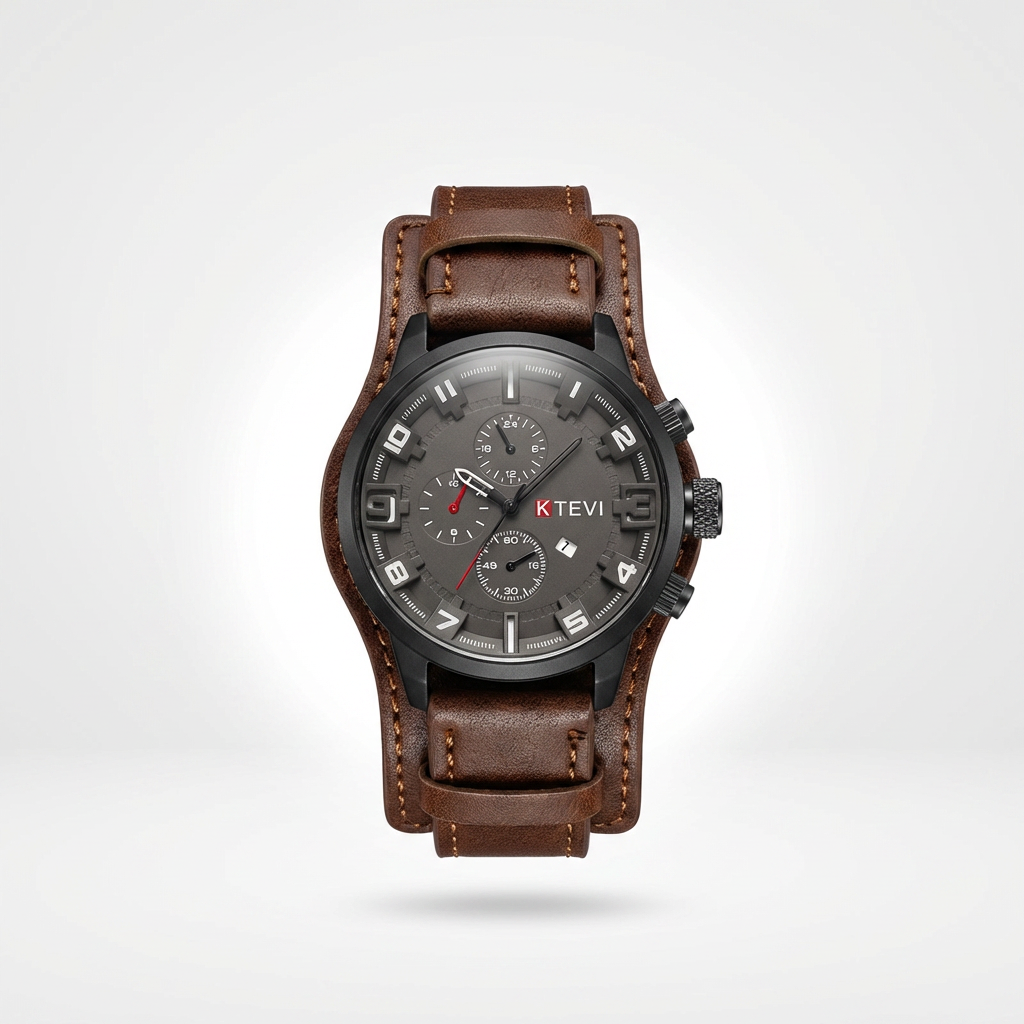 Retro Chronograph Watch – Large Dial Leather Strap