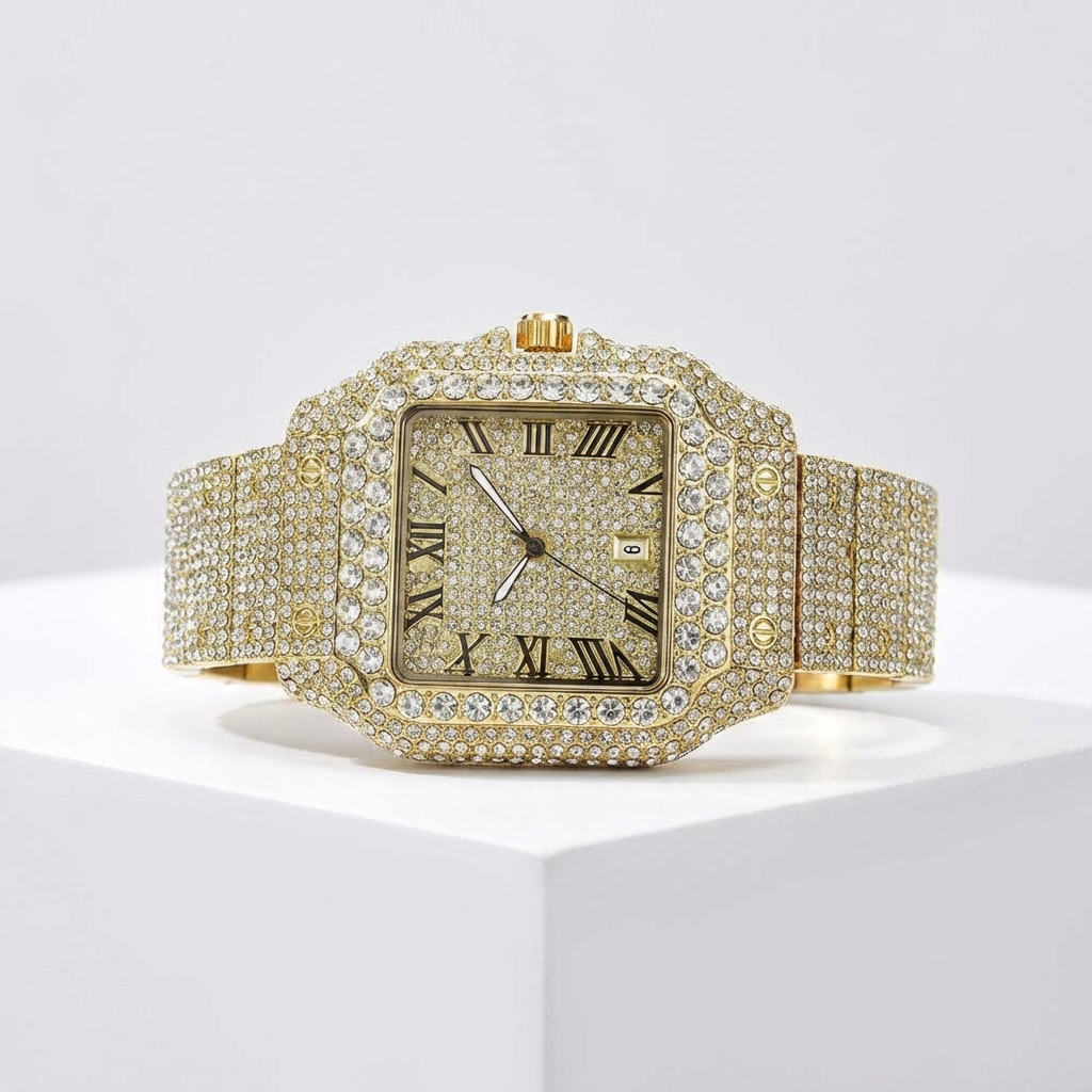 Women's Diamond Square Watch – Luxury Gold Fashion