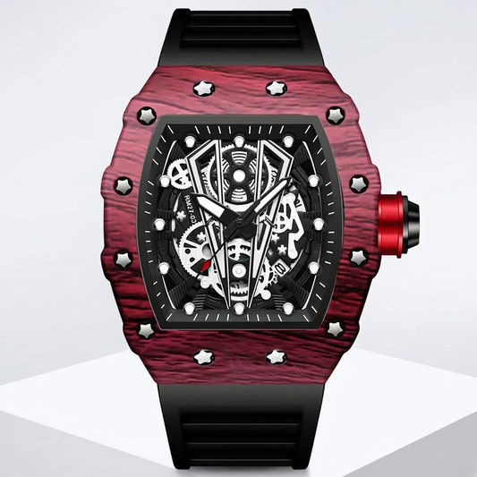Modern Barrel Watch – Skeleton Design, Silicone Band